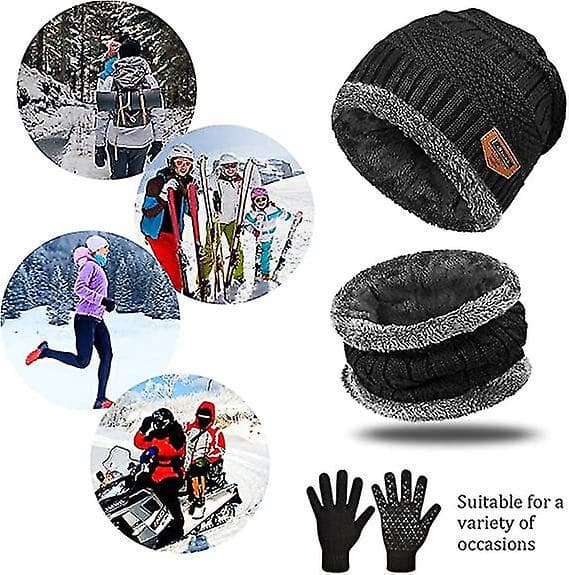 Varmt Strikket Slouch Beanie Hat Ski Hals F Touchscreen Gs