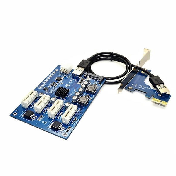 2-lagers PC-kort PCI-E X1 till 4PCI-E X16 expansionskort 4-portar höghastighets USB 3.0 skärmad kabel 9,7 cm längd 6,3 cm bredd