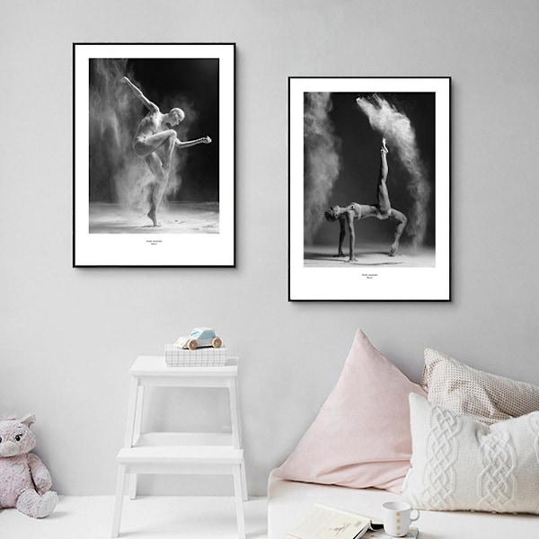 Wekity Ballet Solo Væghængt Canvas Print Poster, Enkel Mode Sort og Hvid Fotografi Kunst Dekoration til Hjemmet Stue Soveværelse Kontor (Sæt af 3 Uindrammet)