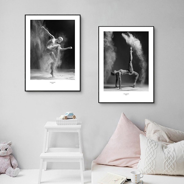 Wekity Ballet Solo Veggkunst Lerret Trykk Poster, Enkel Mote Svart-hvitt Foto Kunst Dekor for Hjem Stue Soverom Kontor (Sett med 3 Uinnrammet)