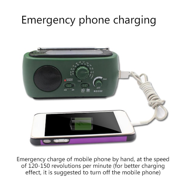 Nödradio FM AM 500mAh Väderradio med Handvev & Solladdning