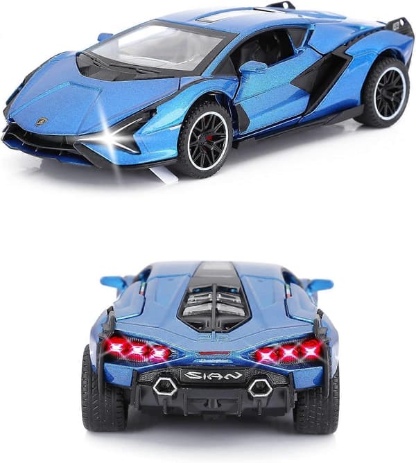 Legetøjsbiler Lambo Sian FKP3 Metal Modelbil med Lys og Lyd Træk Tilbage Legetøjsbil til Drenge 3+ År (Blå)