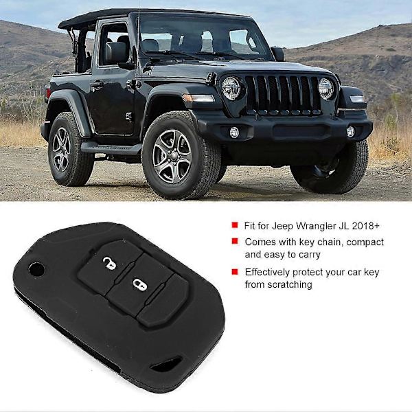 2-knaps Sort Silikon Bilnøgle Beskyttelsesdækning Biltilbehør Passer til Jeep Wrangler JL 2018+