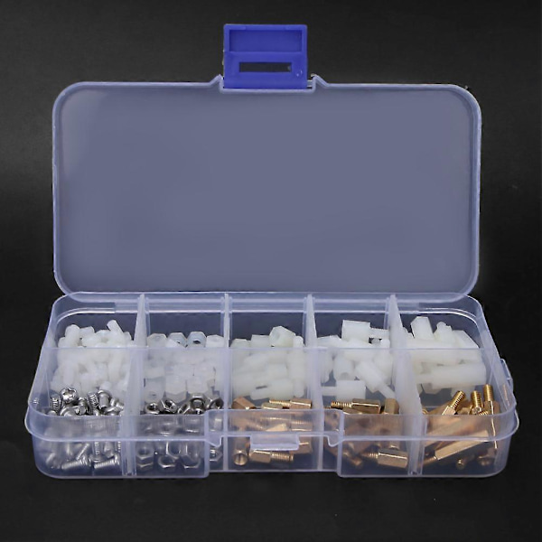 180 stk. Messing Standoff Nylon/Rustfrit Stål Hex Nut Skrue Sæt Sortiment Kit M3