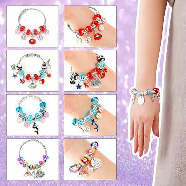 Charm Armband Kit, Smyckestillverkningstillbehör Pärlor, Enhörning/Sjöjungfru Hantverkspresenter Set för Flickor Tonåringar 5-12 År