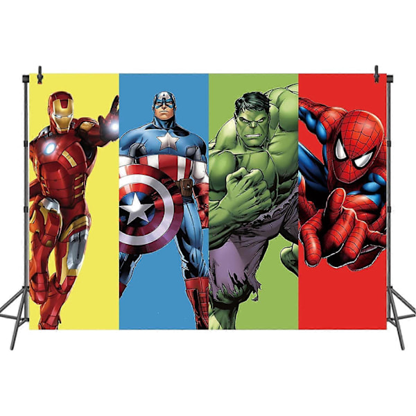 Superhelt Bakgrunn Anime Karakterbilde Fotobakgrunn Gutt Barn Bursdagsfest Babyshower Kakebord Dekorasjon Bakgrunn 7x5FT