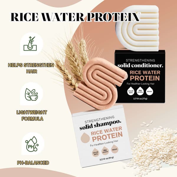 Stärkande schampo och balsamtvål (innehåller risvattenprotein) 2-pack