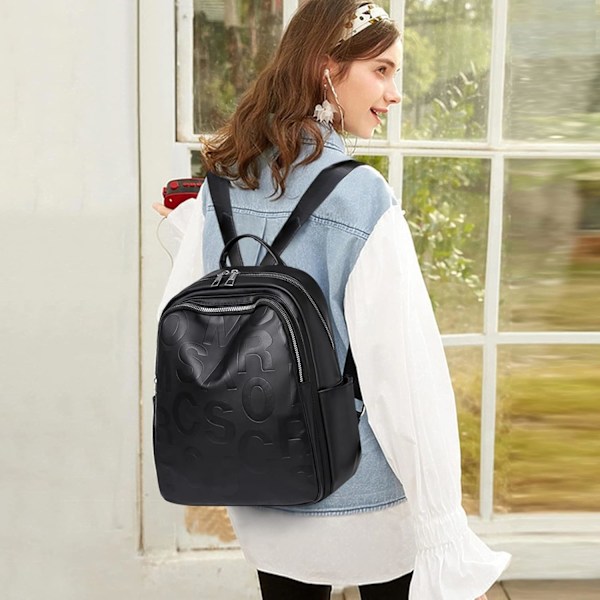 Mode Ryggsäck Dam Casual Ryggsäck Dam Ryggsäck PU Läder Stor Handväska Ryggsäck Vattentät Skolväska Tryckt Ryggsäck Beige