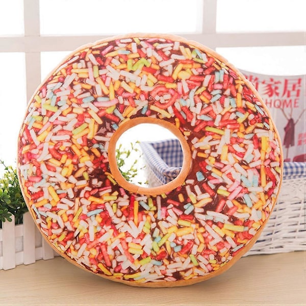 3D Donut Pute Koselig Sete Rygg Putestøtte Doughnut Pleddpute Plussj Leke for Stue Soverom Hjemmedekor 40cm (Regnbue Glasur Sukker)