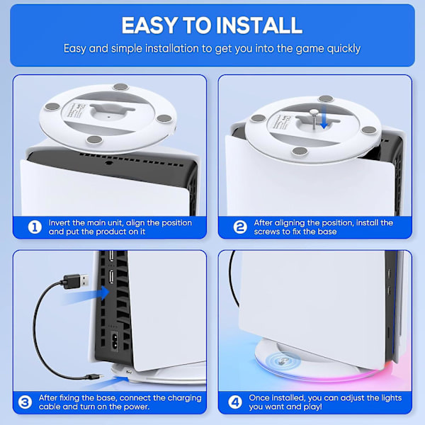 PS5 Slim Vertikalt Stativ med RGB-belysning, PS5 Slim Basstativ Kompatibelt med Playstation 5 Slim Disc & Digital Edition, PS5 Slim Tillbehör