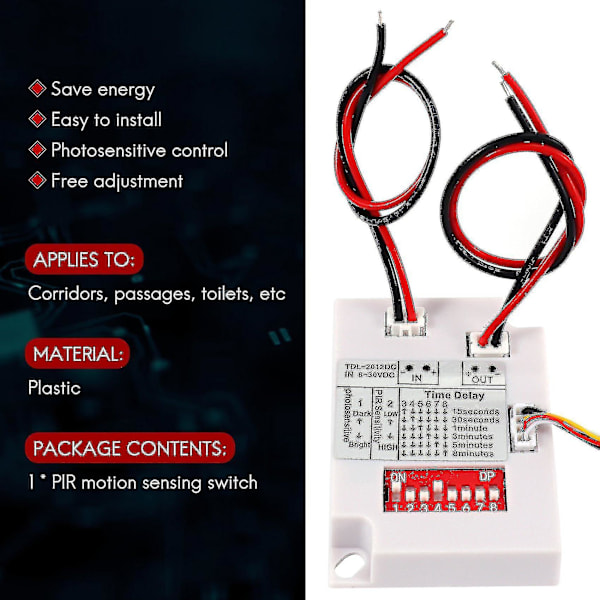 12v 24v PIR Bevægelsessensor Switch IR Infrarød Menneskelig Induktion Tidsforsinkelse Relæ Switch Gang LED L