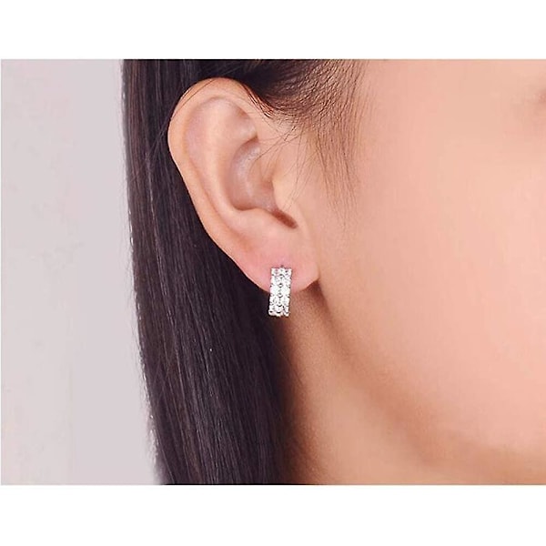 925 Sterling Sølv Hengerørringer For Kvinner Tenåringsjenter | Små Zirkon Inlay Hoops Stud Ørepynt Mote Smykker Gave To Rader Zirkon -