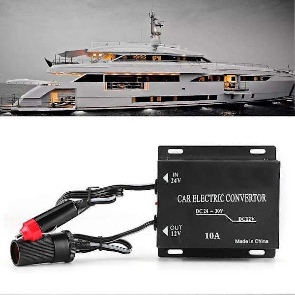 10A 24V til 12V Spenningsomformer Bilstrømforsyning Trinn-Ned Transformer Universell for Bobiler Lastebil Yacht