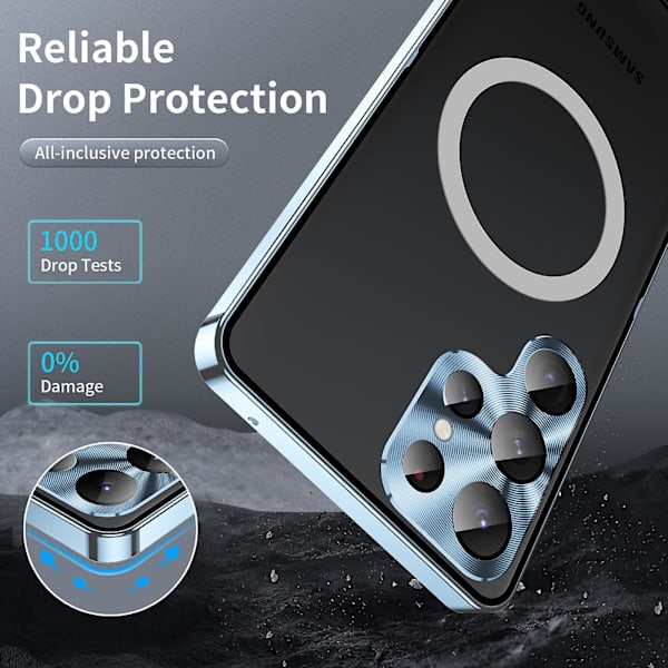 MagSafe-fodral för Samsung Galaxy S24 Ultra, Magnetisk Adsorption Metallstötfångare Bakre Genomskinlig Matt PC-skydd med Linskydd