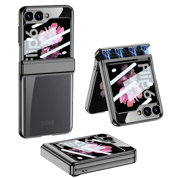 Til Samsung Galaxy Z Flip 6 Forgyldt Klar Hylster, Slank PC Stødsikker Cover med Magnetisk Hængselbeskyttelse & Ekstern Skærmbeskytter