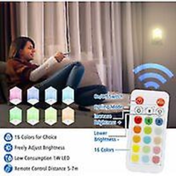 Paket LED-nattlampa för barn Plug-and-play Baby nattlampa med fjärrkontroll 16 färger Justerbar RGB-ljusstyrka Dimbar nattlampa Plug-in för barnkammare
