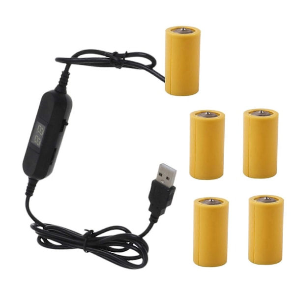 Universaali 120 cm USB-kaapeli 1,2 V:n, 1,5 V:n, 3 V:n, 6 V:n, 7,5 V:n ja 12 V:n C-paristojen korvikkeeksi radioille, LED-valoille, leluille ja taskulampuille