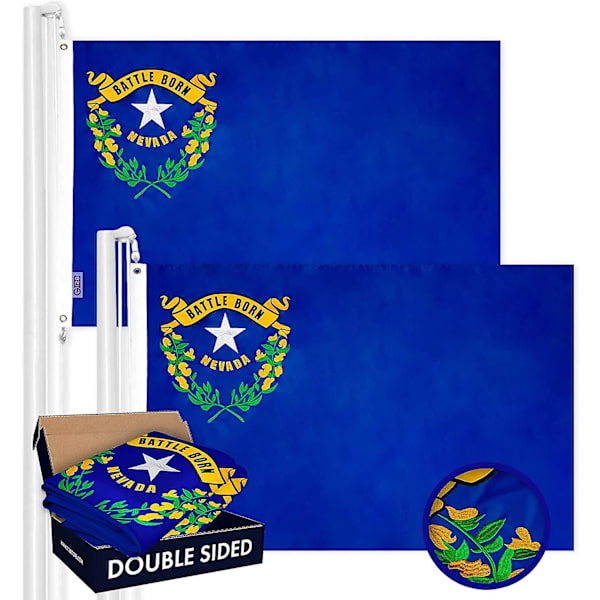 2-pack: Nevada Statsflagga | 3x5 fot | Dubbelsidig Broderad 210d - Inomhus/utomhus, Mässingöglor, Tålig Polyester, 2-lagers
