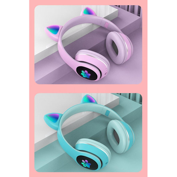 Spelhörlurar, Söta Kattöronhörlurar, USB-hörlurar med Inbyggd Brusreducerande Mikrofon, Surroundljud, Bluetooth-hörlurar med SD-kort