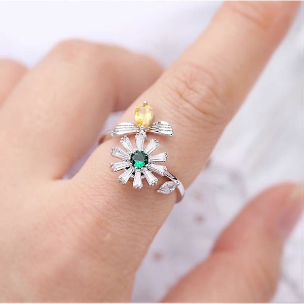 Anti-angst Ring til Kvinder Piger Fidget Ringe Spinner Kubisk Zirkon Justerbar Rotérbar Inspirationer Meditation Ring Lindrer Angst Stress Bekymring H