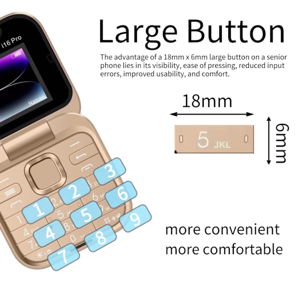 Mini Flip FM Radio Stemmehurtigvalg Vibration 2 SIM-kort Lille Skærm Foldbar (SORT)