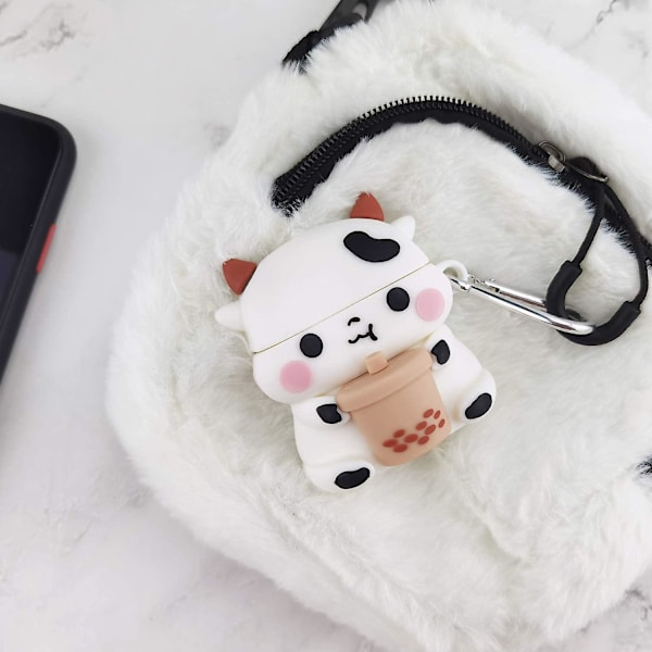 Etui for Airpods 1&2, myk silikon 3D søt morsom kul gøy tegneseriefigur Kawaii motedeksel med nøkkelring for mann barn tenåringer gutter jenter (boba Tea