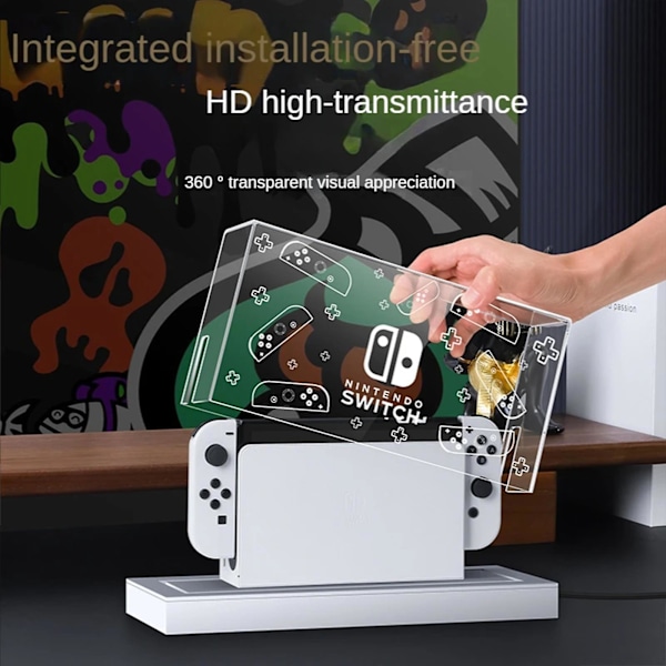 Skyddande genomskinligt fodral Dammskyddande displaybox för Ns Switch/oled, med lysande bas, Switch akrylvärdfodral