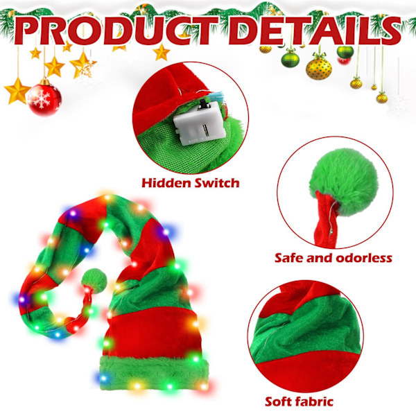 Jultomtehatt med LED-ljus, kreativ julhatt för fest, samling, utklädning, clownhatt, tomtehatt, dekoration