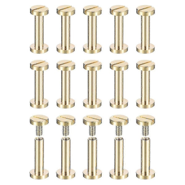 30-pakks Messing Chicago Skruer, 15x8mm Flatt Hode Skrue Bak Binding Post Spiker Nitter Festes For