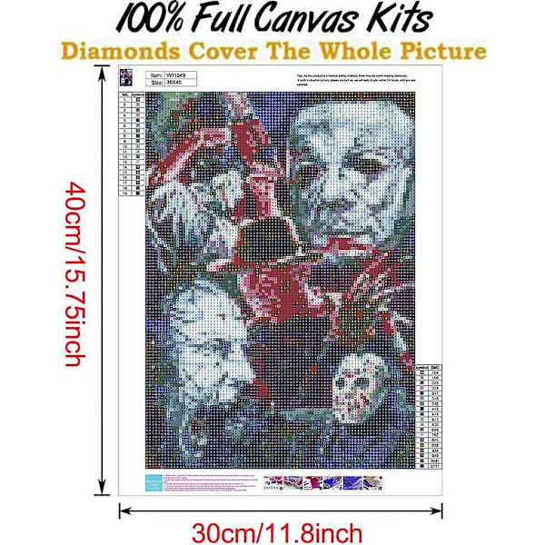 DIY 5D Diamantmaleri efter tal, Gyser, Michael Myers og Jason Voorhees 30x40cm Lærred Fuld Bor Diamant Kunstmaling med Diamanter Krystal Cr