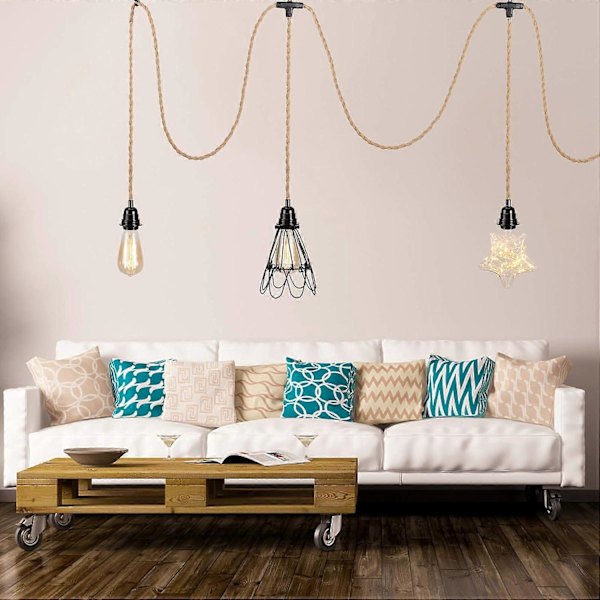 6,8M 2-leder Linen Elektrisk Kabel, med E27 Fatning og Afbryder, til DIY Lampe (uden pære)