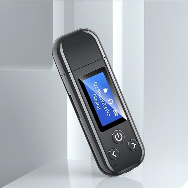 Bluetooth-vastaanotin LCD-näytöllä, Kannettava AUX Bluetooth 5.0 -sovitin autoon/kotistereoihin/kaiuttimiin/langallisiin kuulokkeisiin, Kaksoisyhteys/Melunvaimennus