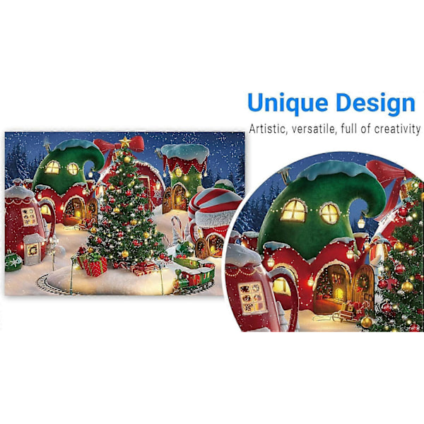 7x5FT Tegneserie Juleby Fotobaggrund Vinter Sne Fyrretræ Baggrund Jul Eventyr Animerede Børnefest Fotoboks Banner Forbrugsvarer