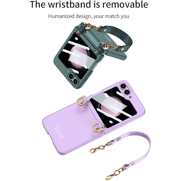 Til Z Flip 6 Etui, Indbygget Lille Skærmbeskytter Slank PC Beskyttelsesdækning Til Samsung Galaxy Z Flip 6 med Læder Håndledsrem