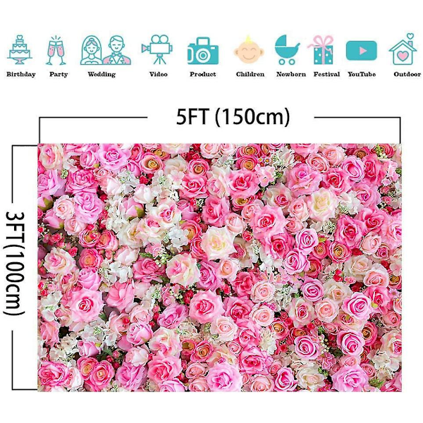 3D Rosblommor Fotobakgrund Rosa Röd Ros Fotobakgrund För Bilder 5x3ft Vinyl Nyfödd Baby Bröllopsdusch Födelsedagsfest Banner Tårta Tabl