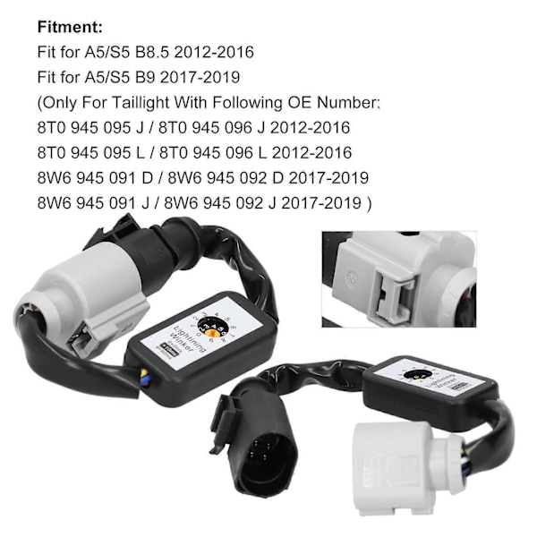 LED Baklykter Dynamisk Blinklys Adapterkabel Blinkmodulsett Passer for A5 S5 B8.5 B9 2012-2019