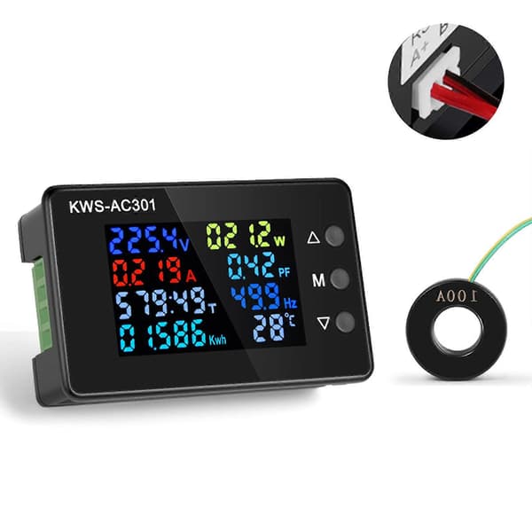 Elektrisk energimåler Amperemeter Voltmeter Watt KWH Hz Effekt Energi Amperemeter