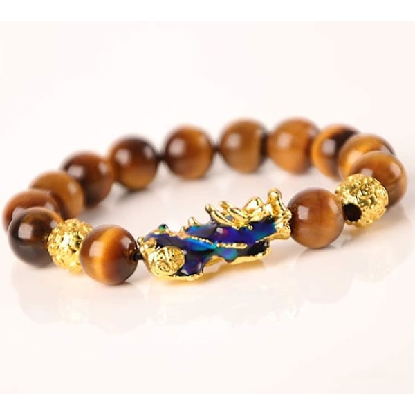 Feng Shui Färgväxlande Pixiu Piyao Lyckoband Obsidian Tiger Eye Stenpärlor Handbil