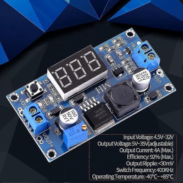 DC-DC Boost-modul, Strømforsterker Konverter Regulator Spenningskonverter med Digital Voltmeter (1 stk, Blå)
