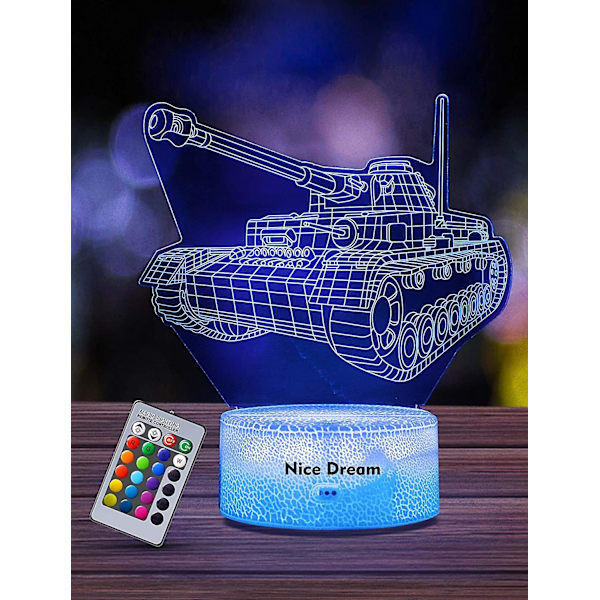 Tank Natlampe Til Børn, 3d Illusion Natlampe, 16 Farver Skiftende Med Fjernbetjening, Værelsesindretning, Gaver Til Børn Drenge Piger