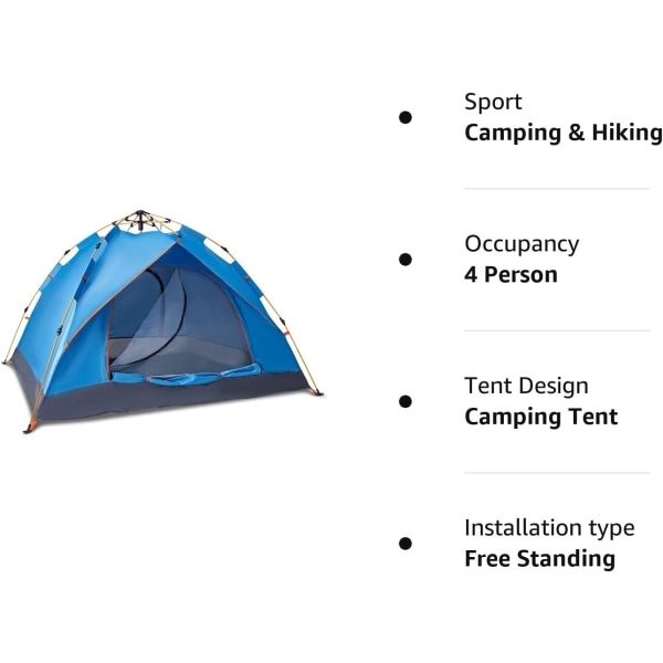 Pop Up-tält - Vattentätt och lätt enkellagers fjädertält för 3-4 personer  med bärbar baldakin - för strand, vandring, festival, utomhusbruk da08 |  Fyndiq