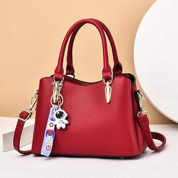 Dame Håndtasker Mode Top Håndtag Tasker Små Skuldertasker 3 Rum Håndtasker PU Læder Crossbody Tasker med Sødt Vedhæng