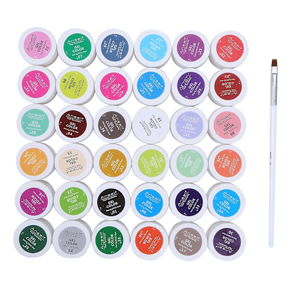 Anself 36 Farger Neglelakk UV Gel Neglekunst Builder Solid Extension Gel med Neglebørste