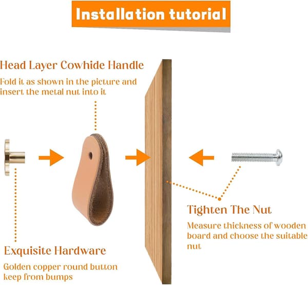 4 stk. Læder Møbelgreb, Skabsdørsgreb Lædergreb Skuffegreb (blå, enkelt hul)