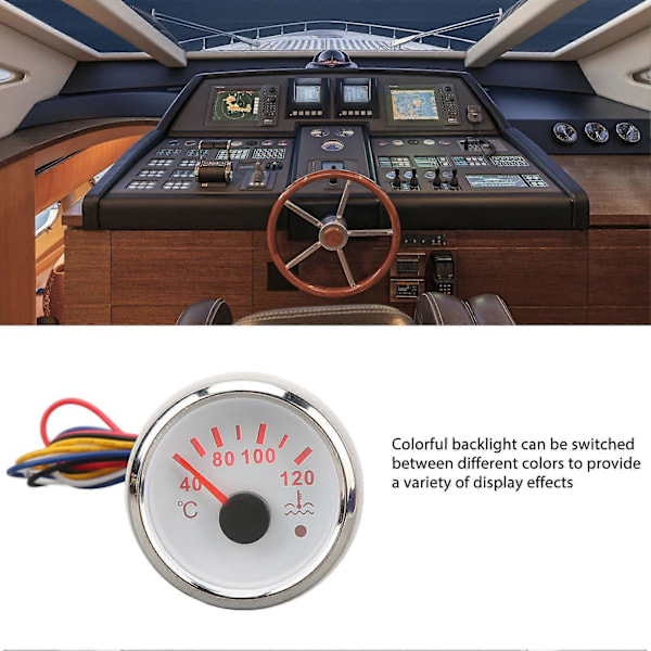 52MM Vandtemperaturmåler 40 til 120C DC9 til 32V Pegemåler Vandtemperaturmåler med Baggrundsbelysning til Campingvogne, Yachter, Fiskekuttere Hvid Skive Sølvramme