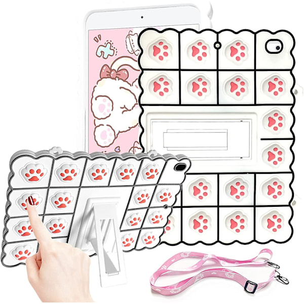 Fidget-leketøyetui for iPad Mini 4/5 7,9\", Katt Pop-Bobleetui [med Stativ/Lanyard], Stressavlastende Regnbue Silikonetui Støtsikker Beskyttende Deksel for