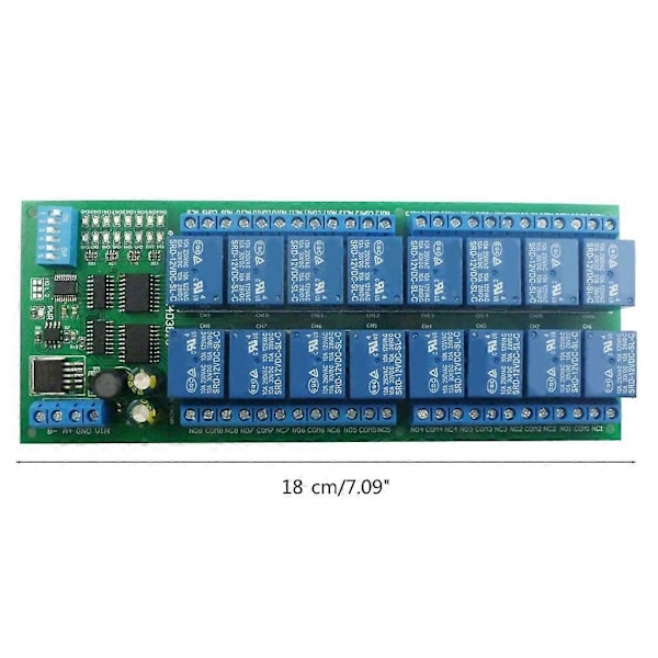 DC12V DIN35 C45 Relämodul med 16 Kanaler RS485 Modbus RTU UART Styrbräda för PLC PTZ Kamera Motor LED
