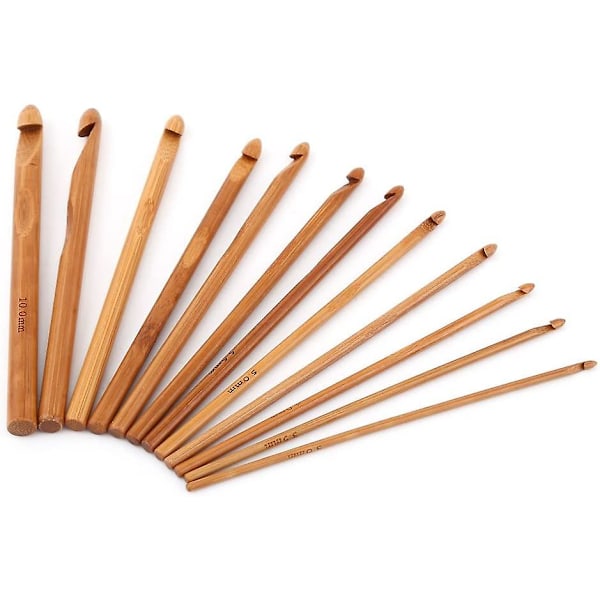Bambuhandtag Häklnålar Sticka Väva Garn Hantverk Sticknålar, 20 St Bambu Häklnålar Set Med Lila Väska