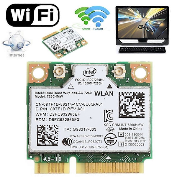 Dual Band 2.4+5G 300M 802.11a/b/g/n WiFi Bluetooth 4.0 Trådløst Halvt Mini PCI-E Kort Til Dell for Intel 7260HMW