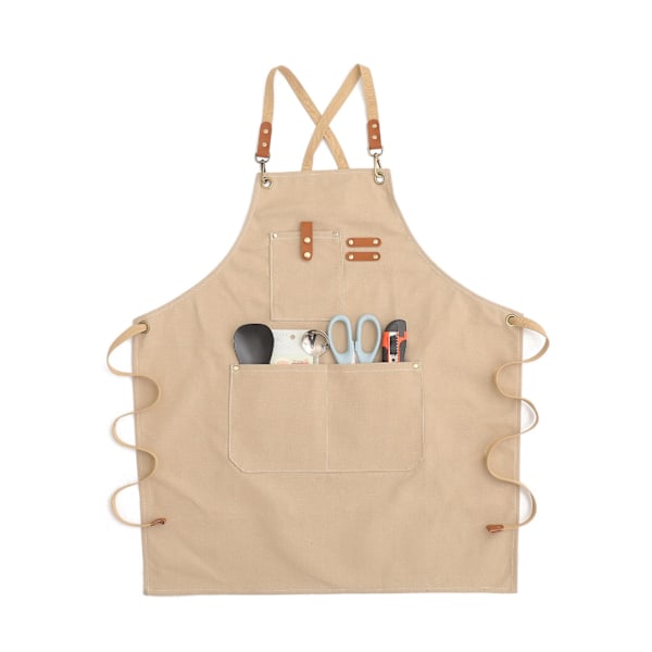 Forkle i denim av kveg-skinn, barista-stropp, restaurant, hagearbeid, blomster, frisør, overall, aprikos